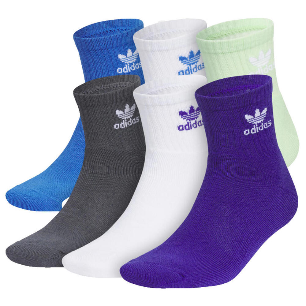 adidas Trefoil Quarter Socks 6-Pack Multicolor Large Men's 8-12 Women's 10-13